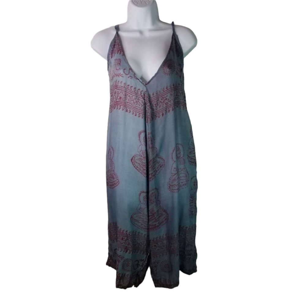 Kathmandu Imports buddha om mantra strappy wide leg crop romper jumpsuit new